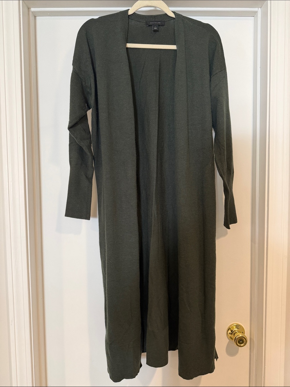 Ann Taylor Olive Green Long Open-Front Cardigan